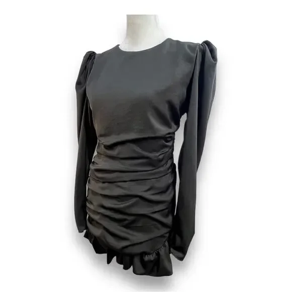 black long sleeve dress wednesday addams Black Long Sleeve Wednesday Addams Mini Dress